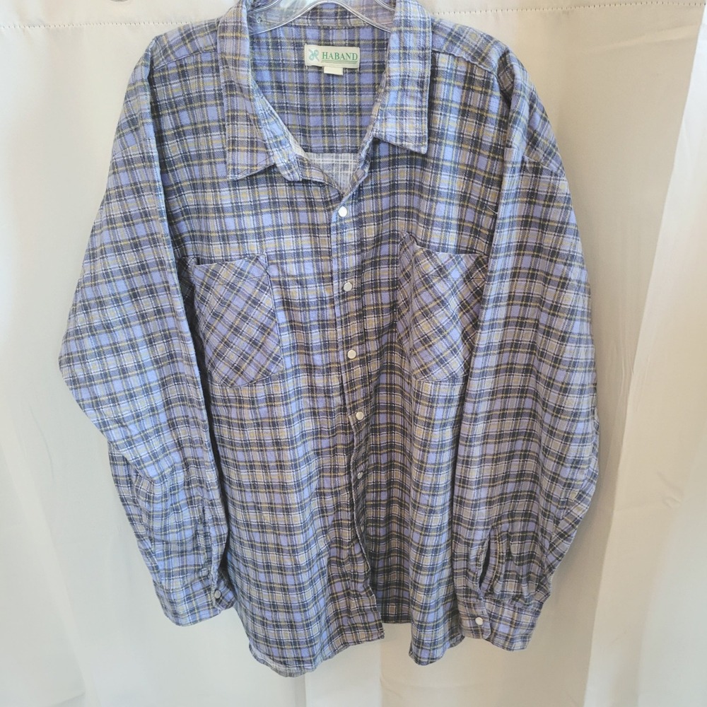 Haband Mens Button Up Shirt XXL Plaid Flannel Lumberjack Workwear Rustic 21758